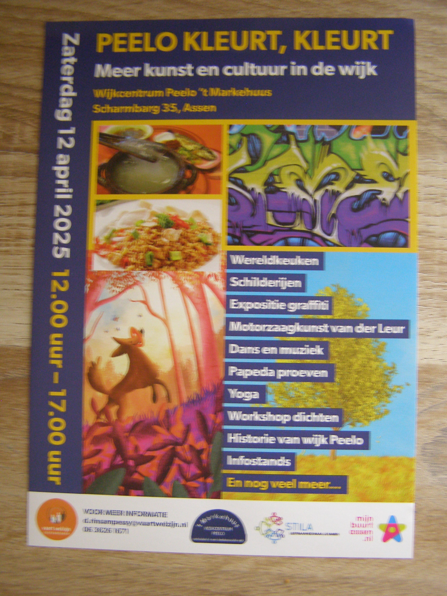 flyer met deelnemers Kunst- en Cultuurfestival Peelo Kleurt 12 april 2025